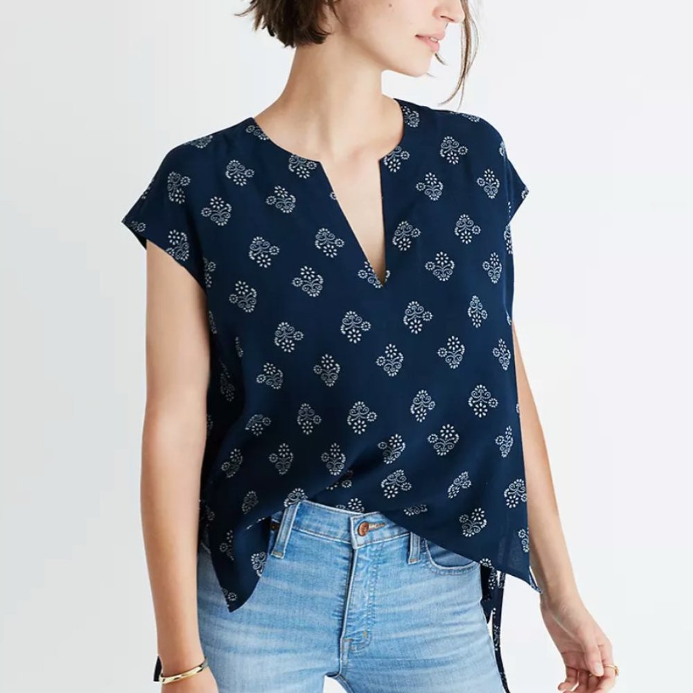 Madewell Skylight Side-tie top in Flowerstamp NWT